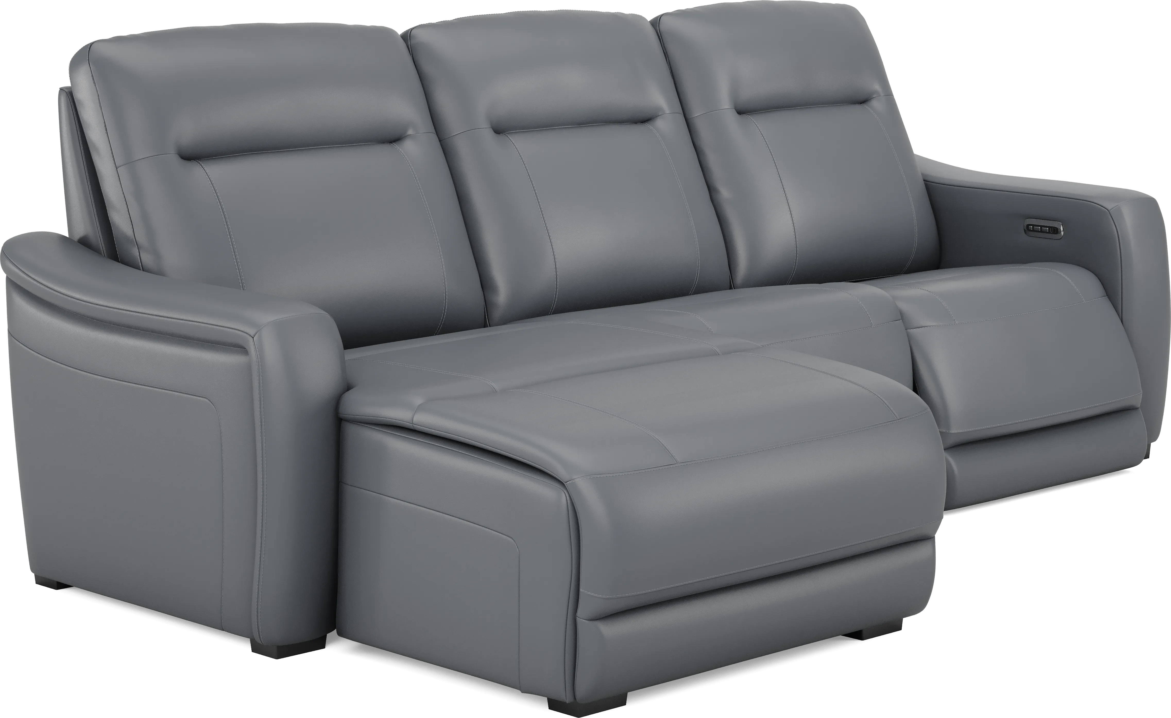 Newport Blue Leather 3 Pc Dual Power Reclining Sectional - Thumbnail - Image 1