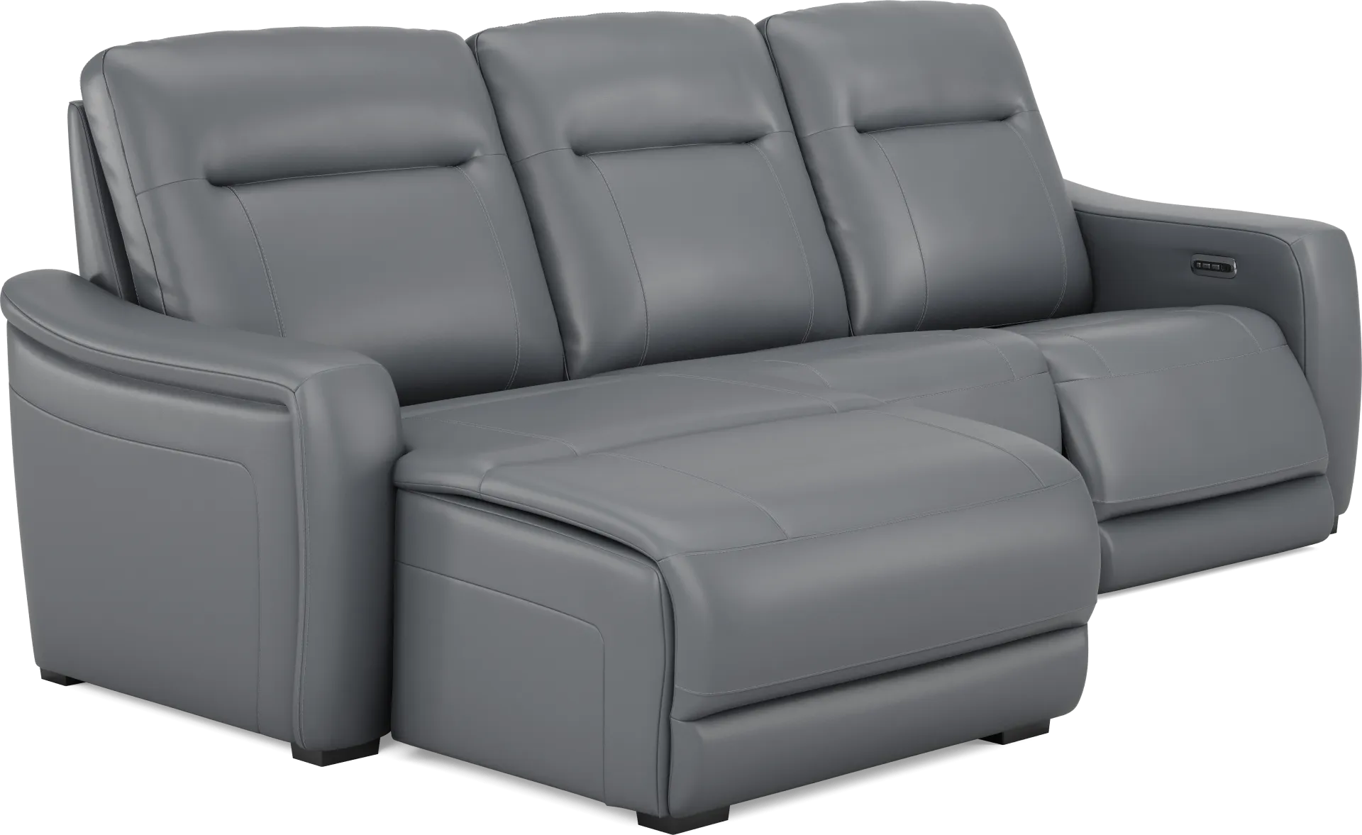 Newport Blue Leather 3 Pc Dual Power Reclining Sectional - Image 1