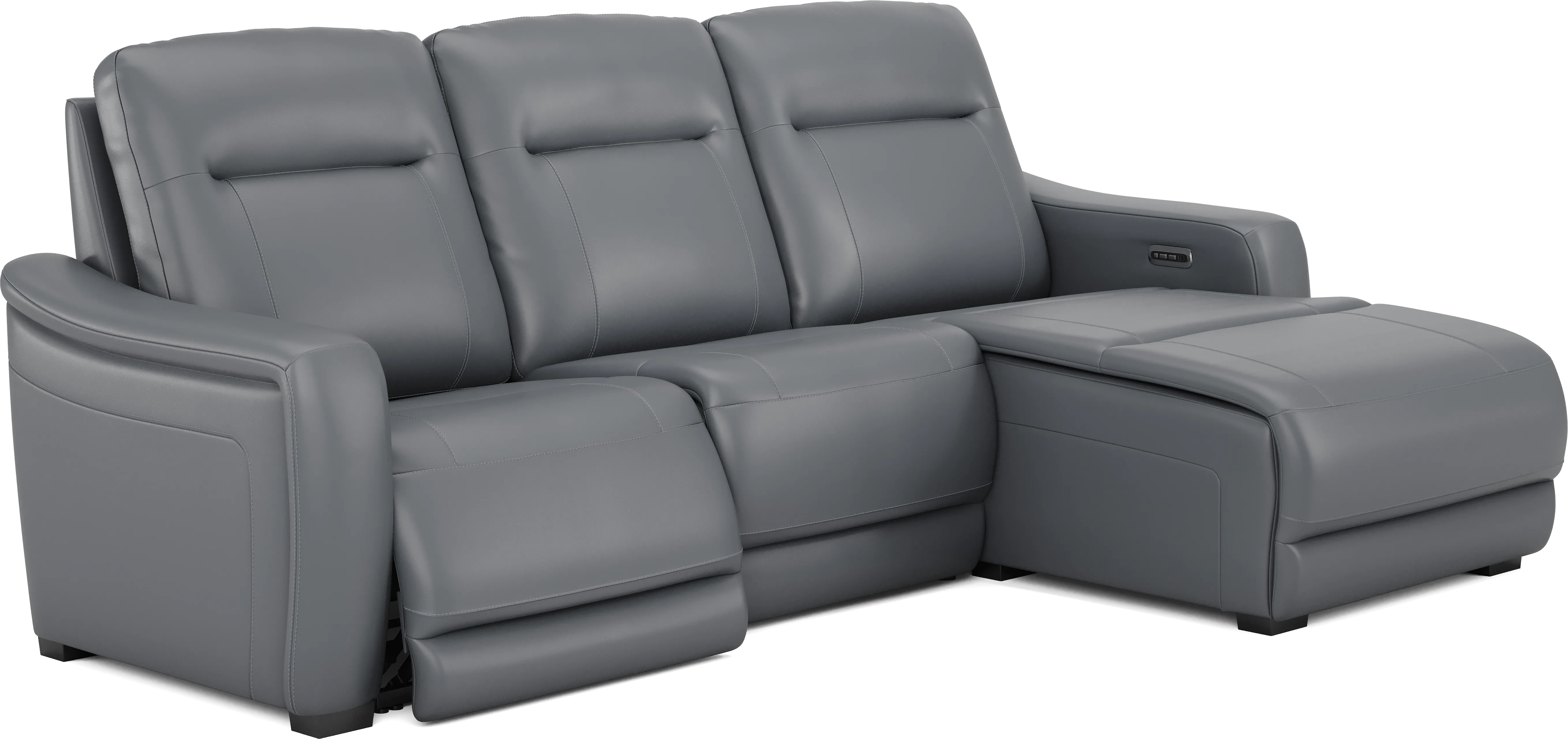 Newport Blue Leather 3 Pc Dual Power Reclining Sectional - Thumbnail - Image 1
