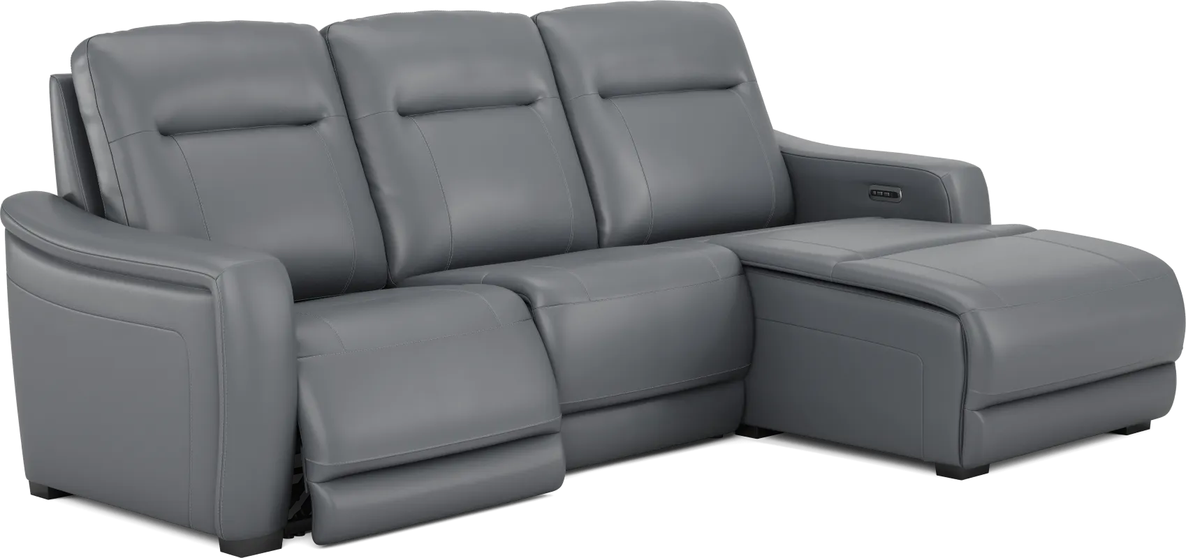 Newport Blue Leather 3 Pc Dual Power Reclining Sectional