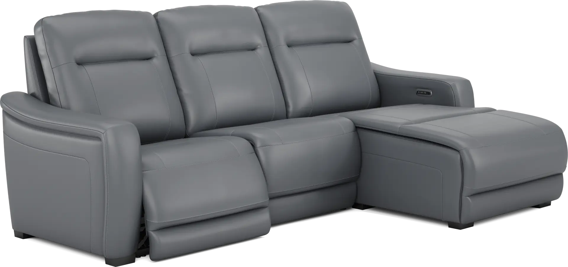 Newport Blue Leather 3 Pc Dual Power Reclining Sectional