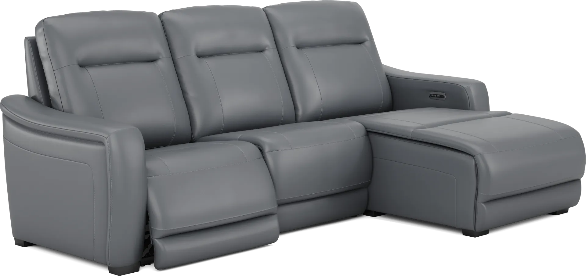 Newport Blue Leather 3 Pc Dual Power Reclining Sectional - Image 1