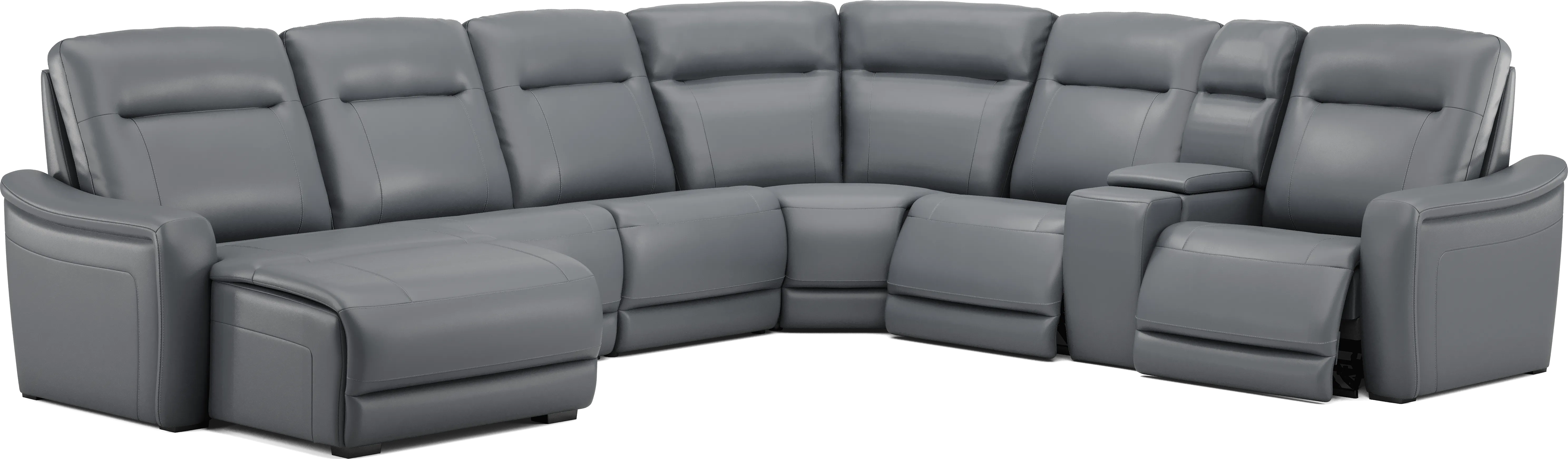 Newport Blue Leather 10 Pc Dual Power Reclining Sectional Living Room - Thumbnail - Image 2