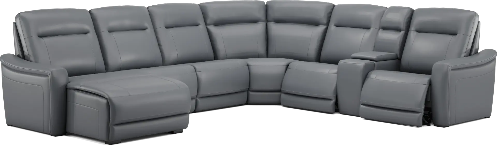 Newport Blue Leather 7 Pc Dual Power Reclining Sectional