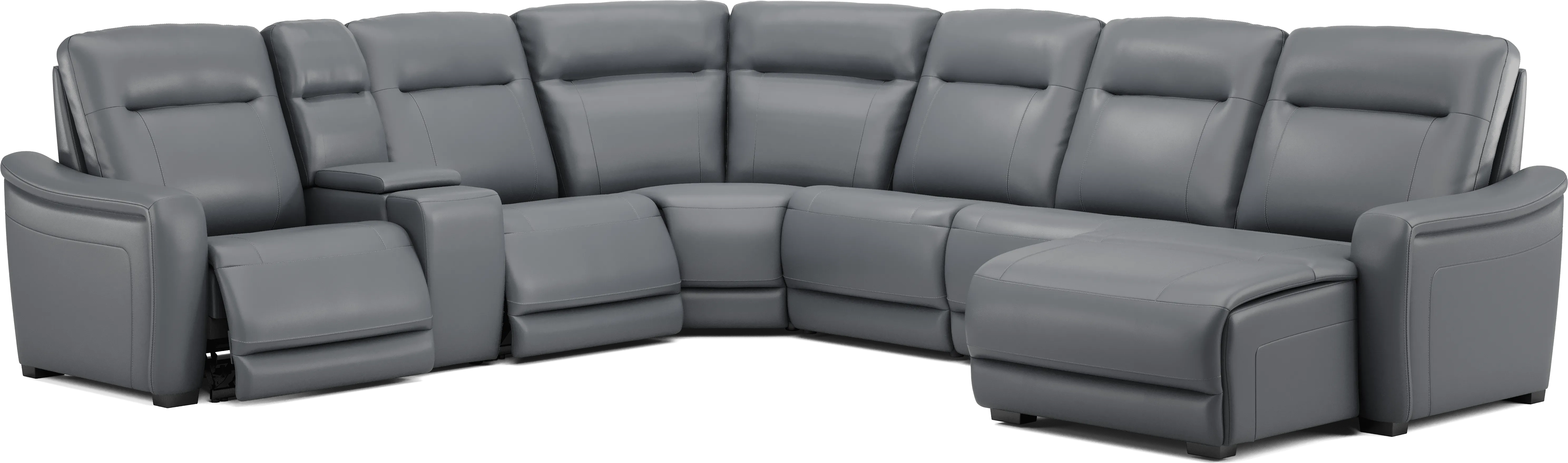 Newport Blue Leather 10 Pc Dual Power Reclining Sectional Living Room - Thumbnail - Image 2