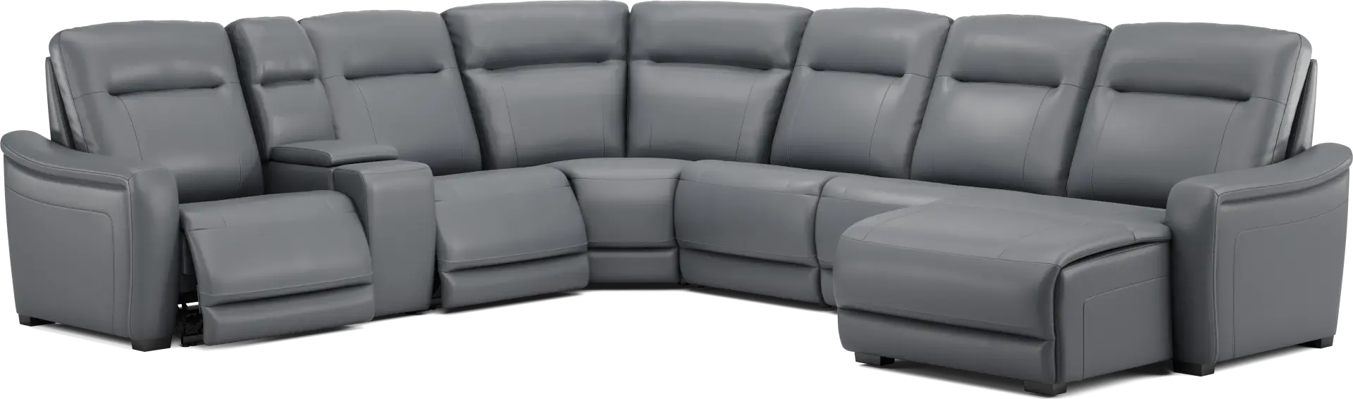 Newport Blue Leather 7 Pc Dual Power Reclining Sectional