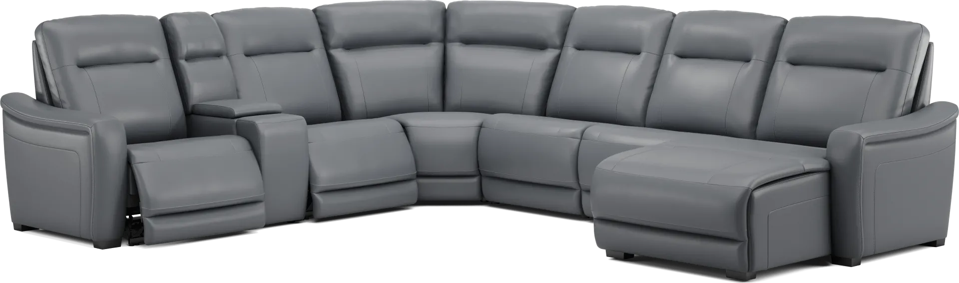 Newport Blue Leather 10 Pc Dual Power Reclining Sectional Living Room - Image 2