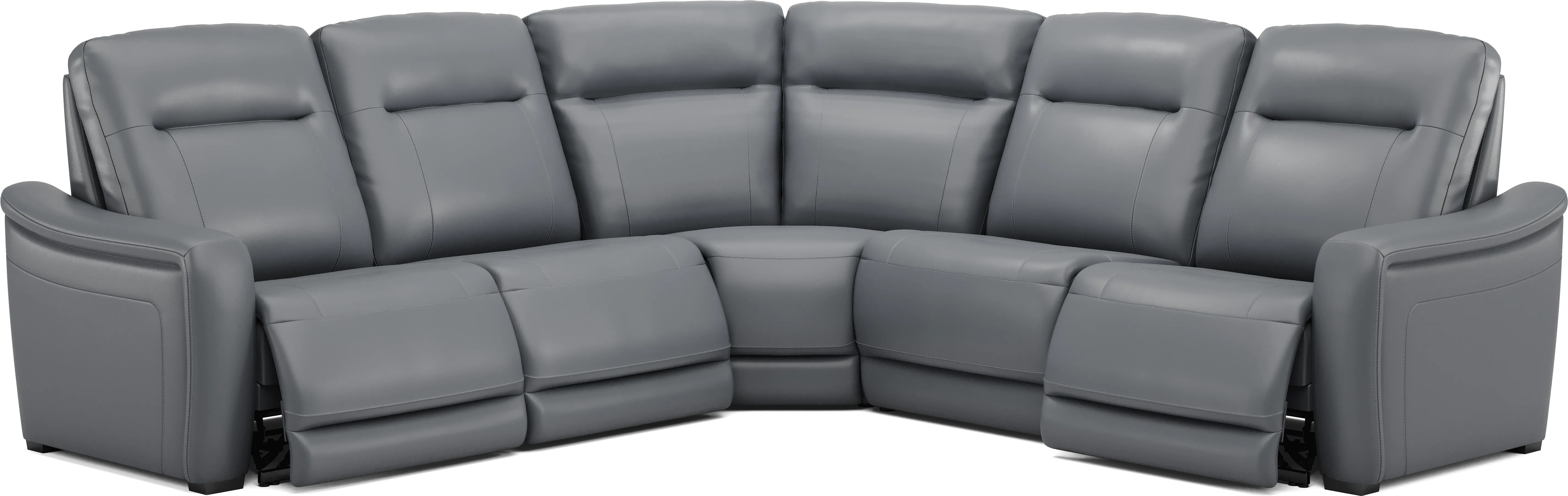 Newport Blue Leather 5 Pc Dual Power Reclining Sectional - Thumbnail - Image 1