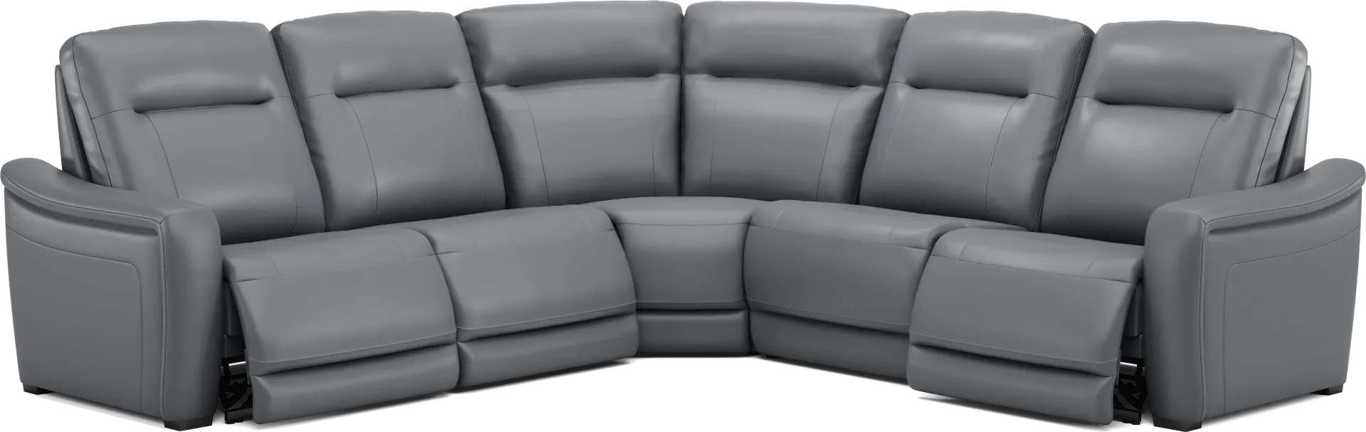 Newport Blue Leather 5 Pc Dual Power Reclining Sectional - Image 1