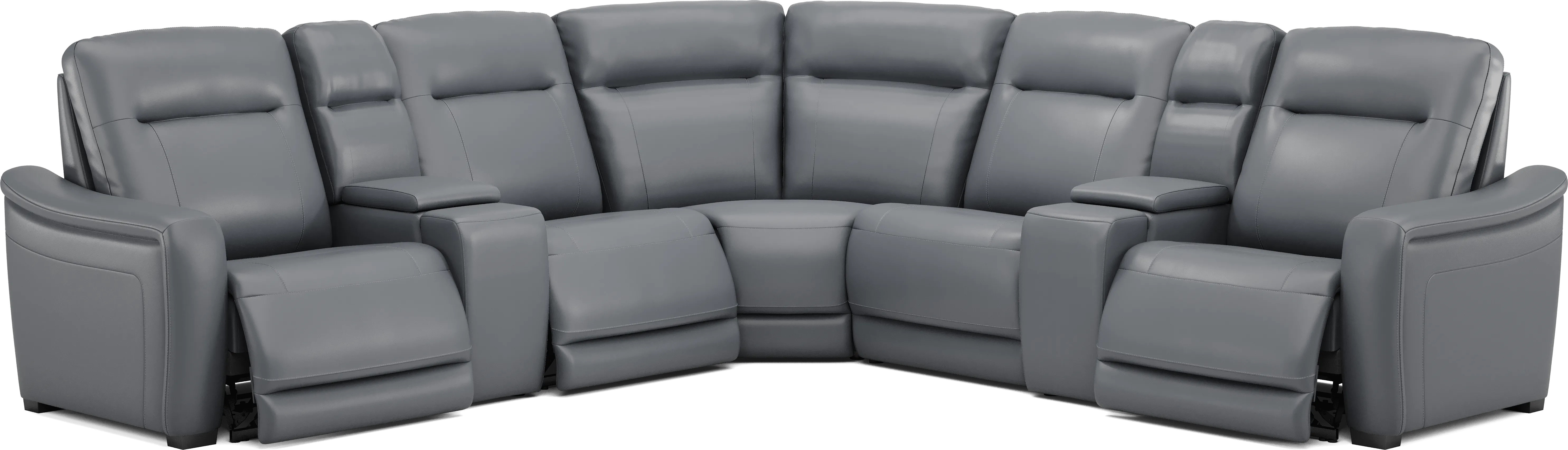 Newport Blue Leather 7 Pc Dual Power Reclining Sectional - Thumbnail - Image 1