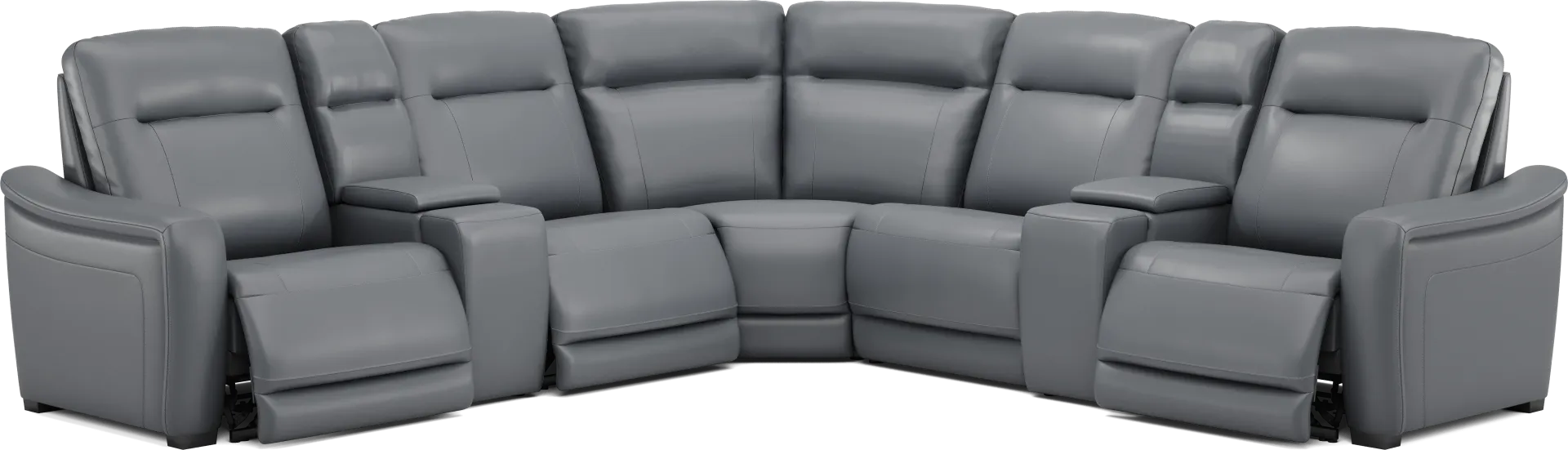 Newport Blue Leather 7 Pc Dual Power Reclining Sectional - Image 1