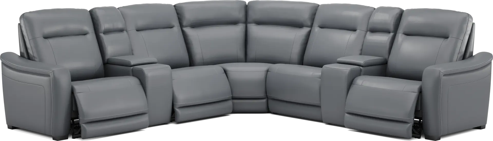Newport Blue Leather 7 Pc Dual Power Reclining Sectional