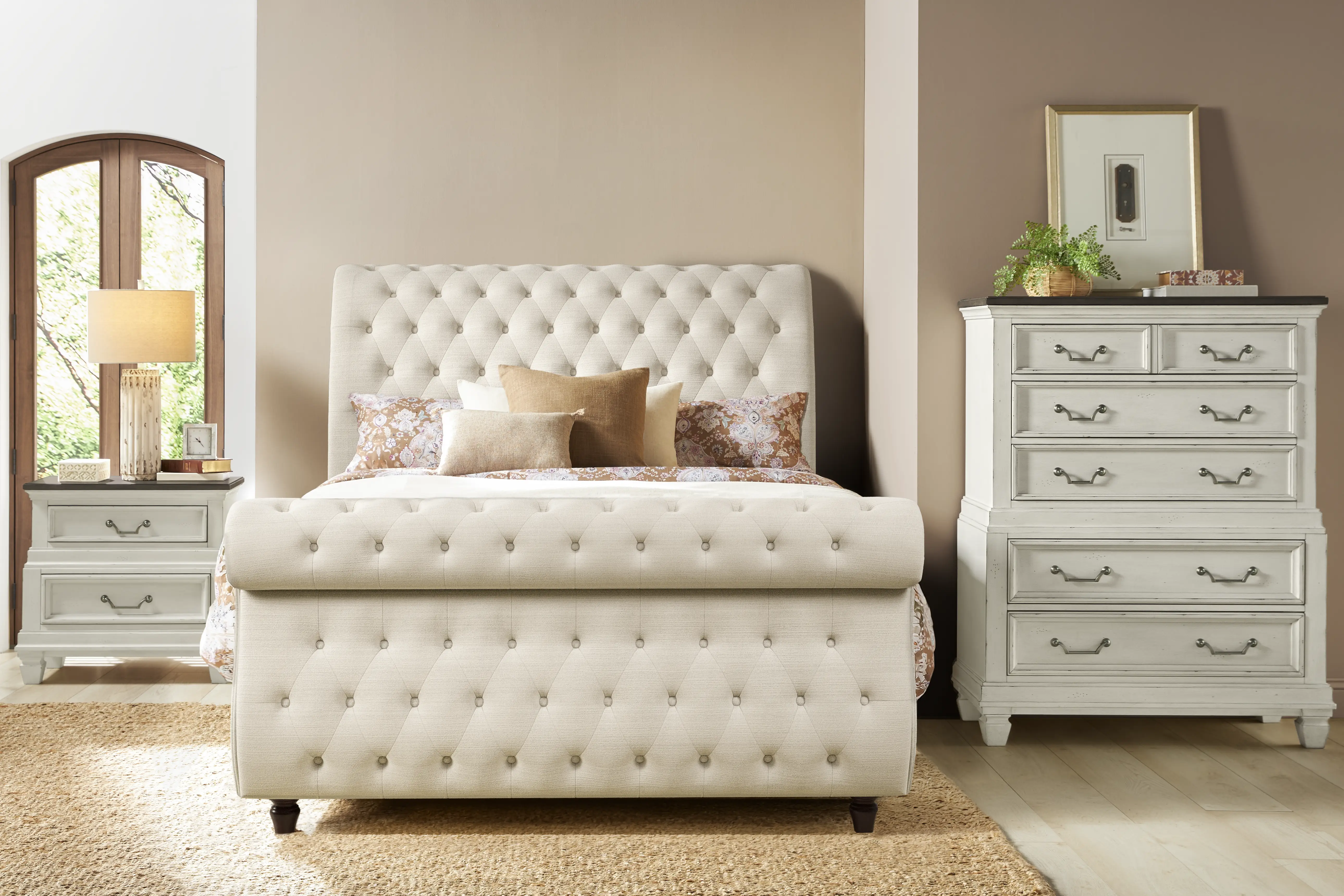 Provence White 5 Pc Bedroom with Ivy White Queen Upholstered Bed - Thumbnail - Image 1
