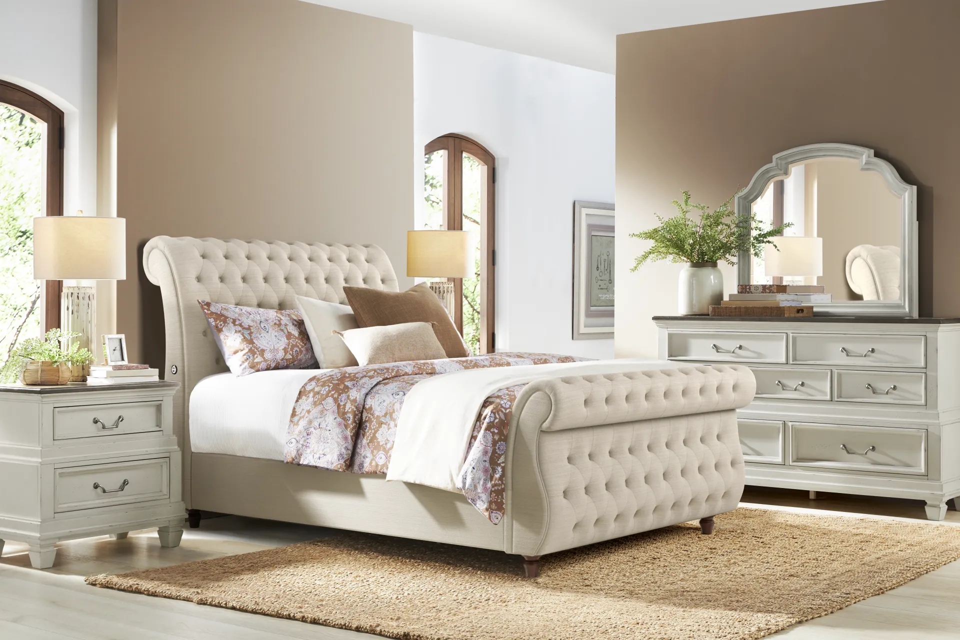 Provence White 5 Pc Bedroom with Ivy White Queen Upholstered Bed - Image 1