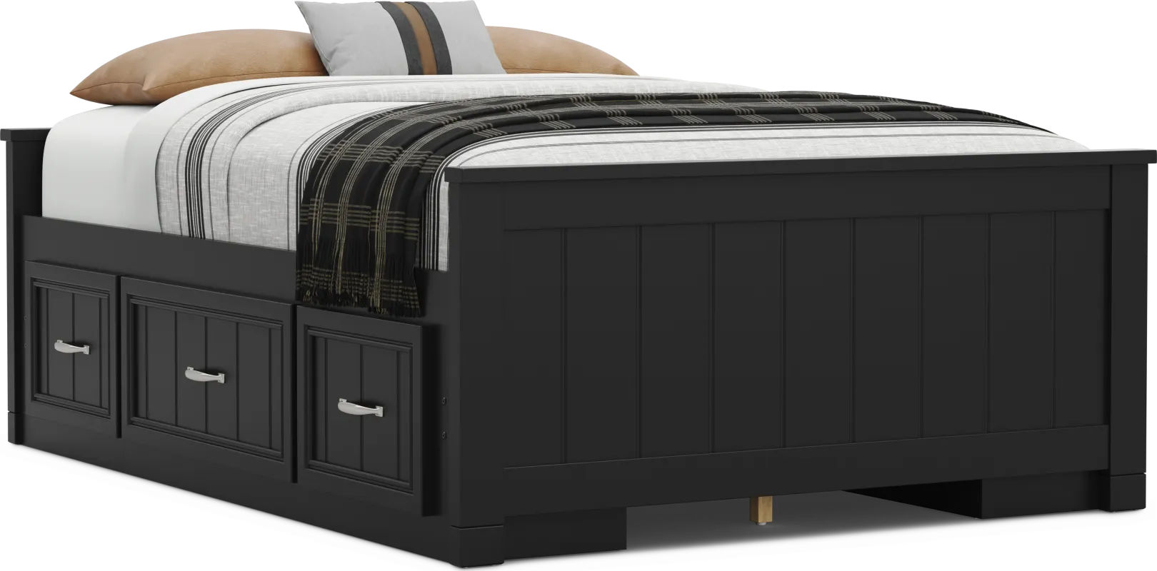Kids Cottage Colors 2.0 Black Full Low Profile Bed with 2 Storage Side Rails