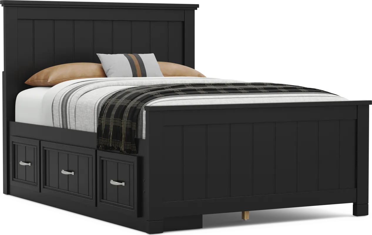 Kids Cottage Colors 2.0 Black Full Panel Bed with Storage Side Rail