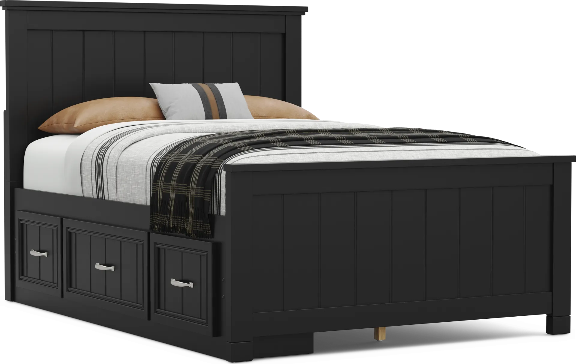 Kids Cottage Colors 2.0 Black Full Panel Bed with Storage Side Rail - Image 1