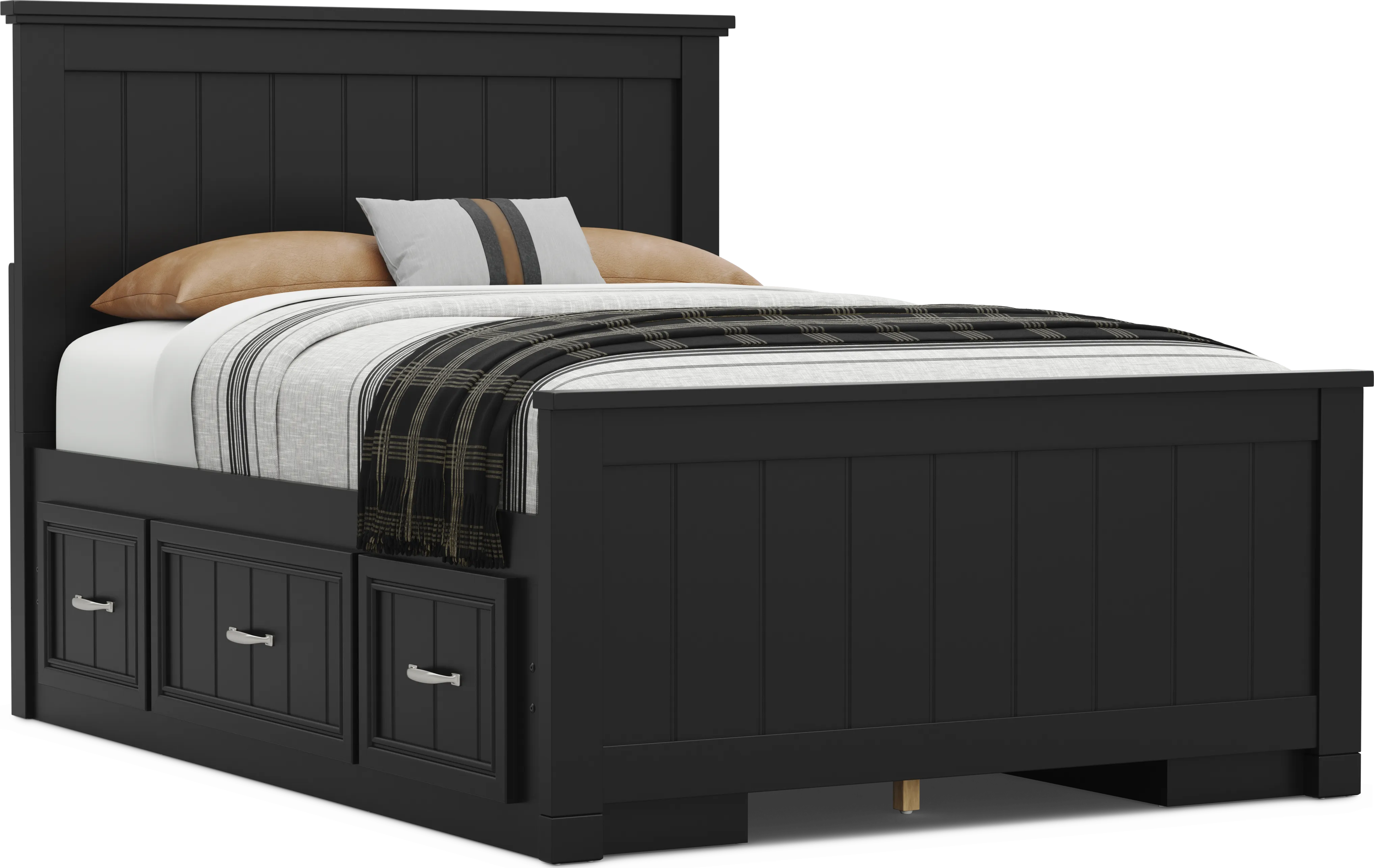 Kids Cottage Colors 2.0 Black Full Panel Bed with 2 Storage Side Rails - Thumbnail - Image 1