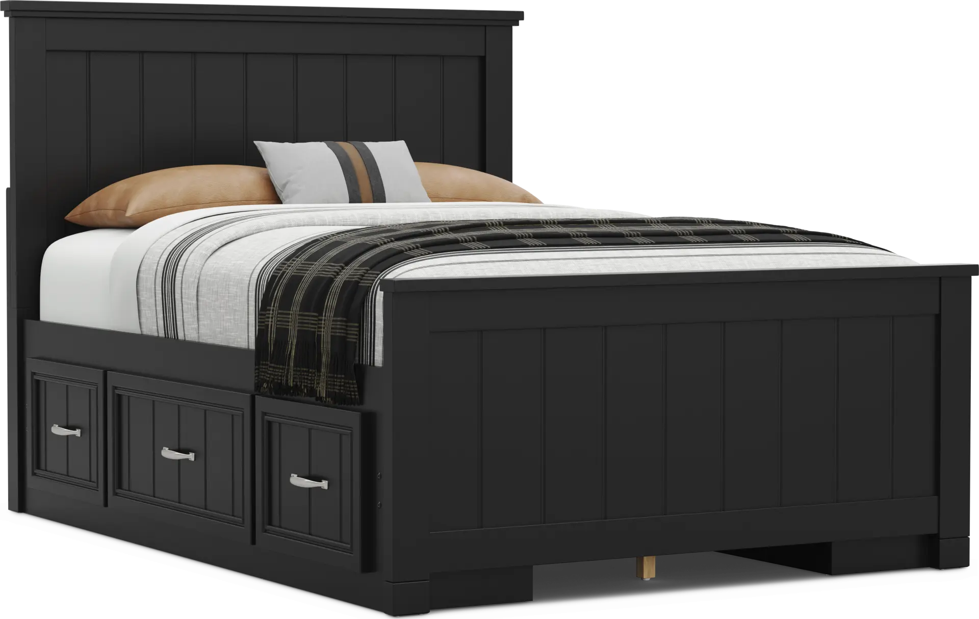 Kids Cottage Colors 2.0 Black Full Panel Bed with 2 Storage Side Rails