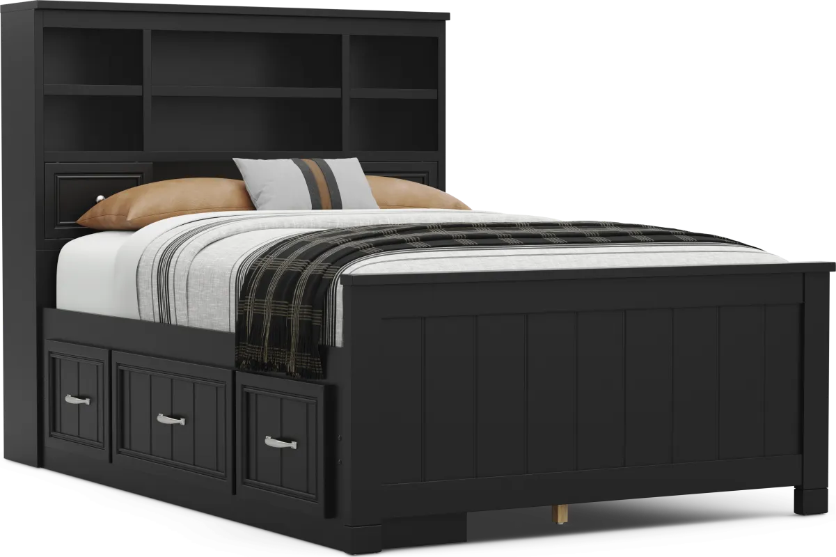 Kids Cottage Colors 2.0 Black Full Bookcase Bed with Storage Side Rail