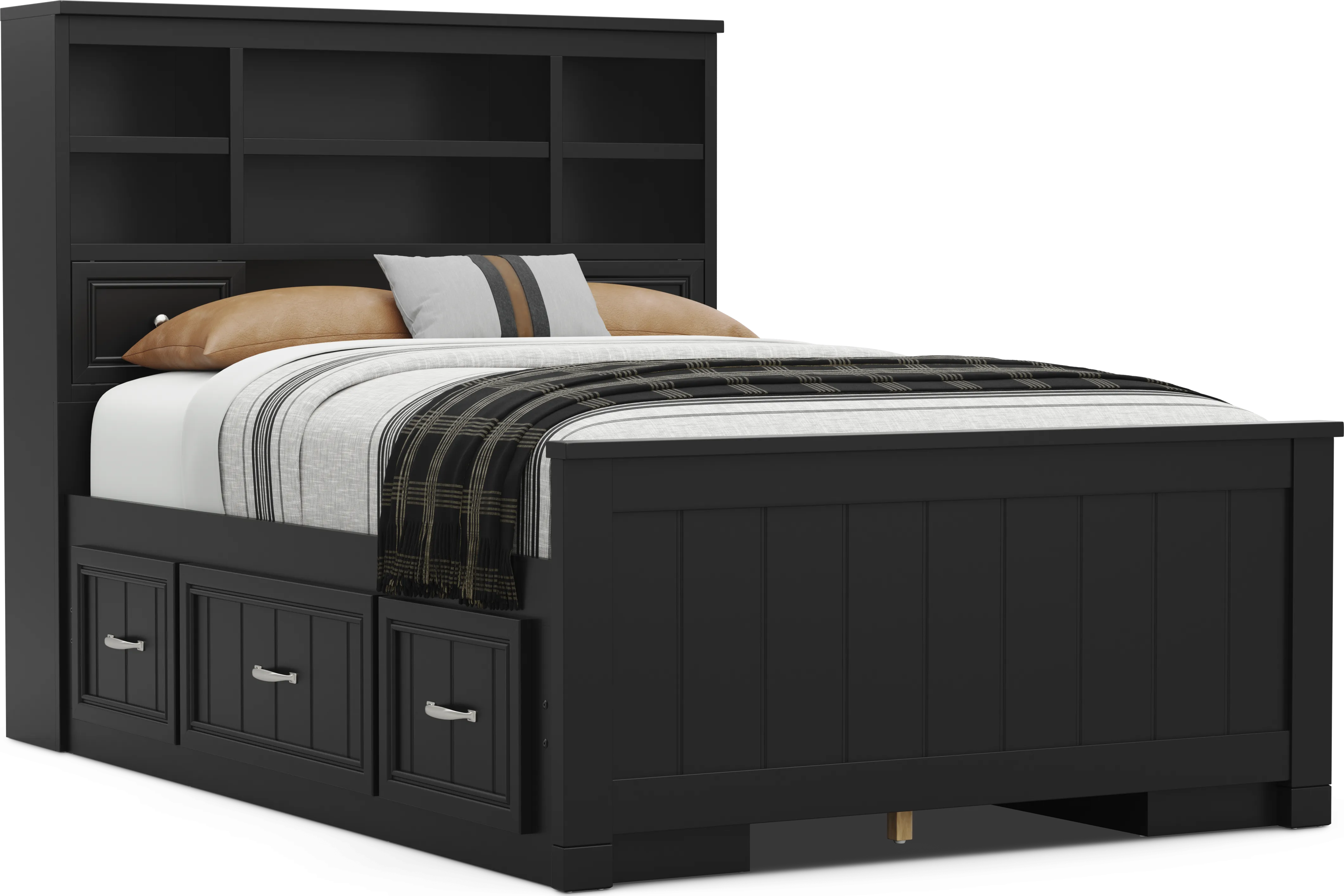 Kids Cottage Colors 2.0 Black Full Bookcase Bed with 2 Storage Side Rails - Thumbnail - Image 1