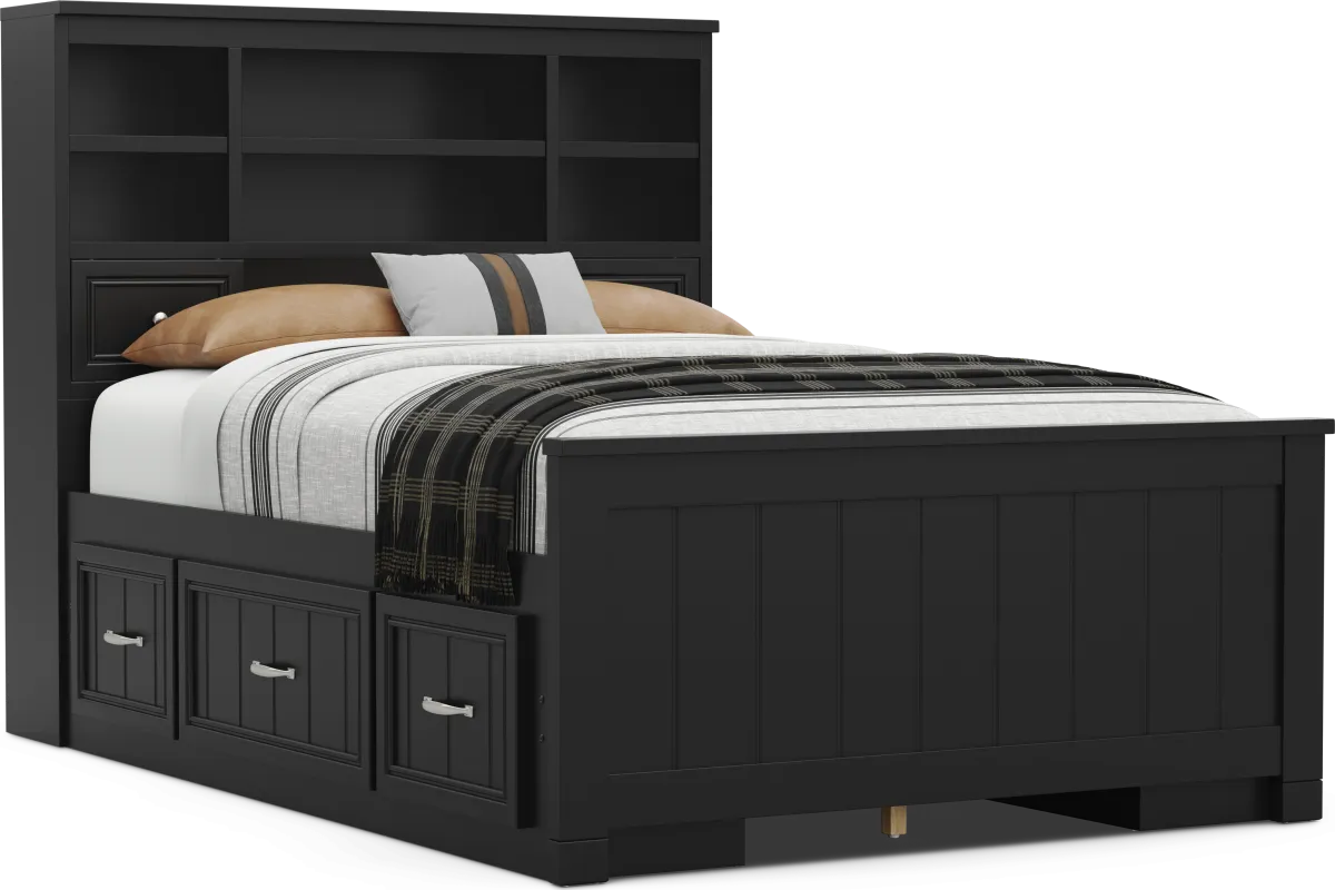 Kids Cottage Colors 2.0 Black Full Bookcase Bed with 2 Storage Side Rails