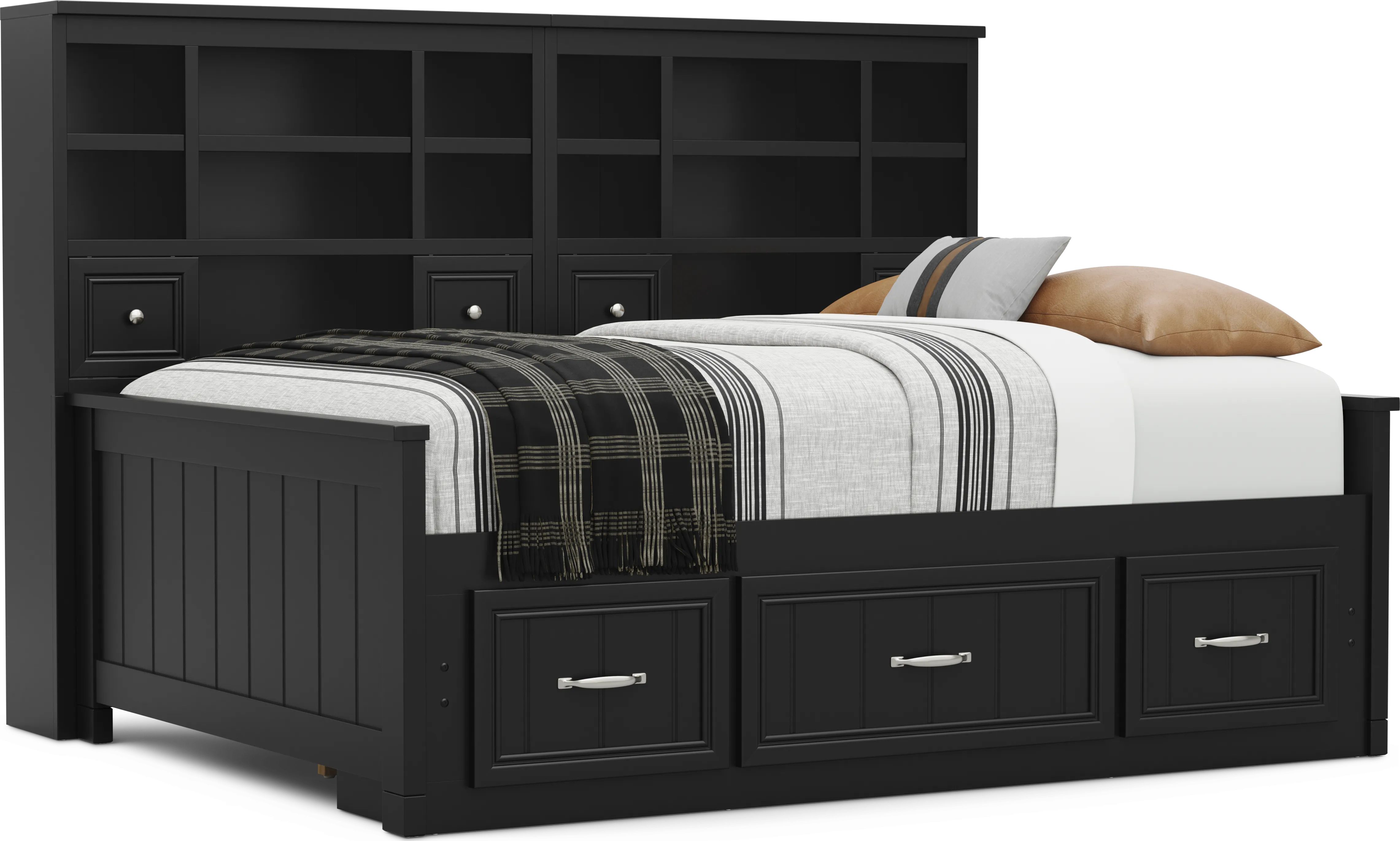 Kids Cottage Colors 2.0 Black Full Bookcase Wall Bed with Storage Side Rail - Thumbnail - Image 1