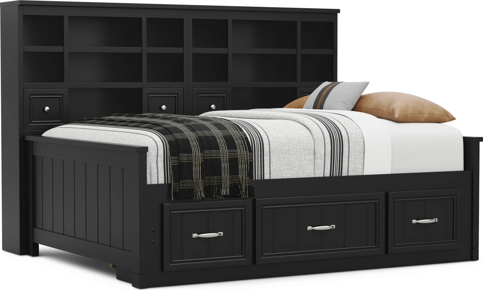 Kids Cottage Colors 2.0 Black Full Bookcase Wall Bed with Storage Side Rail - Image 1