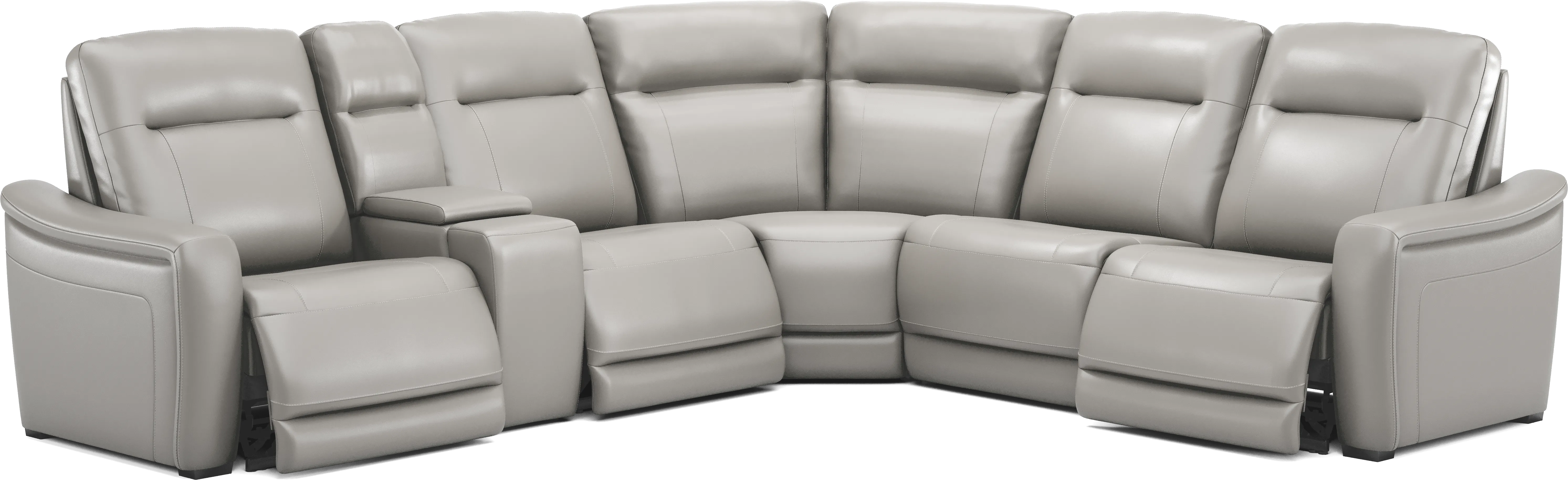 Newport Gray Leather 6 Pc Dual Power Reclining Sectional - Thumbnail - Image 1