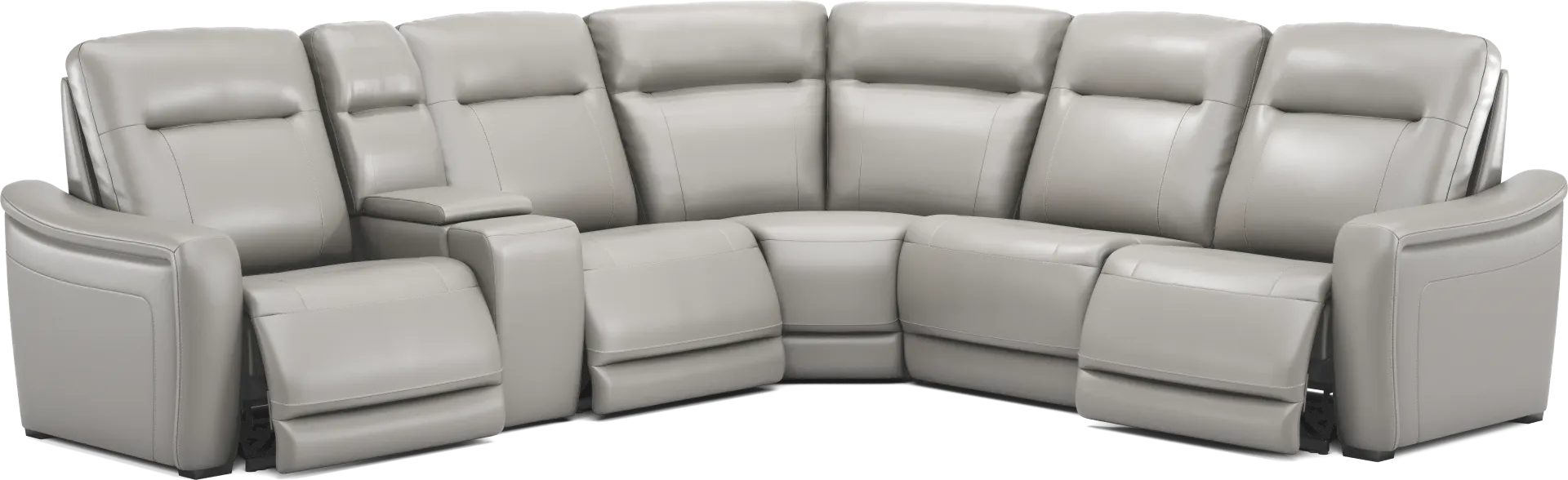 Newport Gray Leather 6 Pc Dual Power Reclining Sectional - Image 1