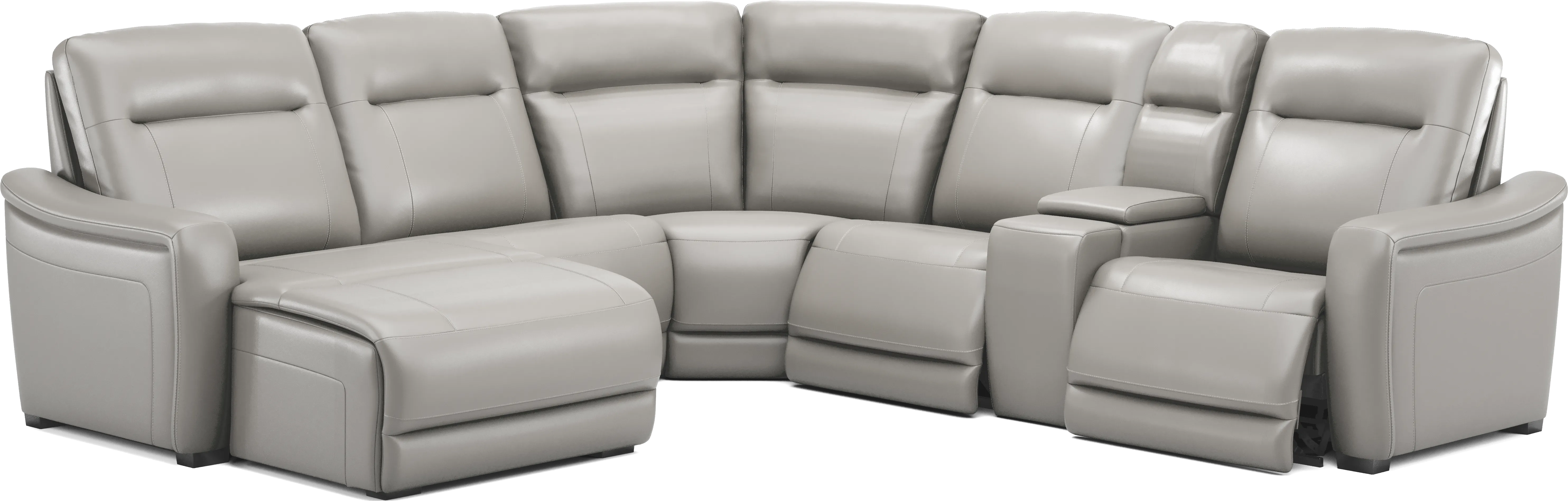 Newport Gray Leather 6 Pc Dual Power Reclining Sectional - Thumbnail - Image 1