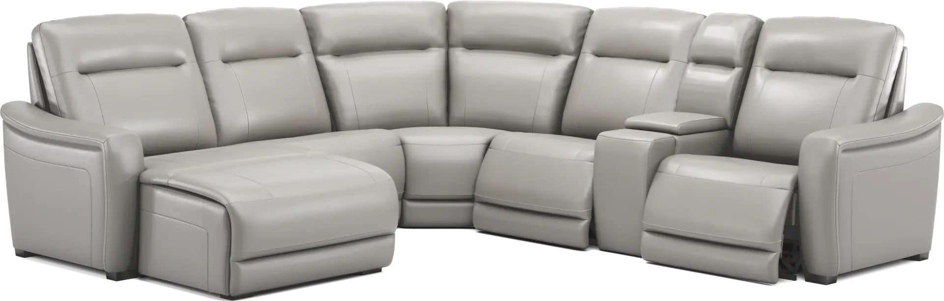 Newport Gray Leather 6 Pc Dual Power Reclining Sectional