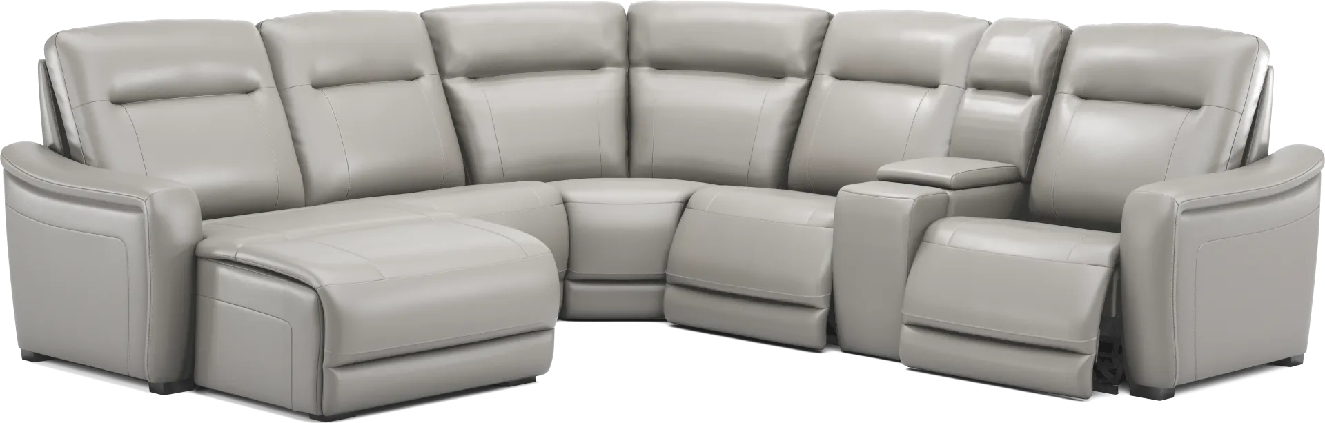Newport Gray Leather 6 Pc Dual Power Reclining Sectional - Image 1