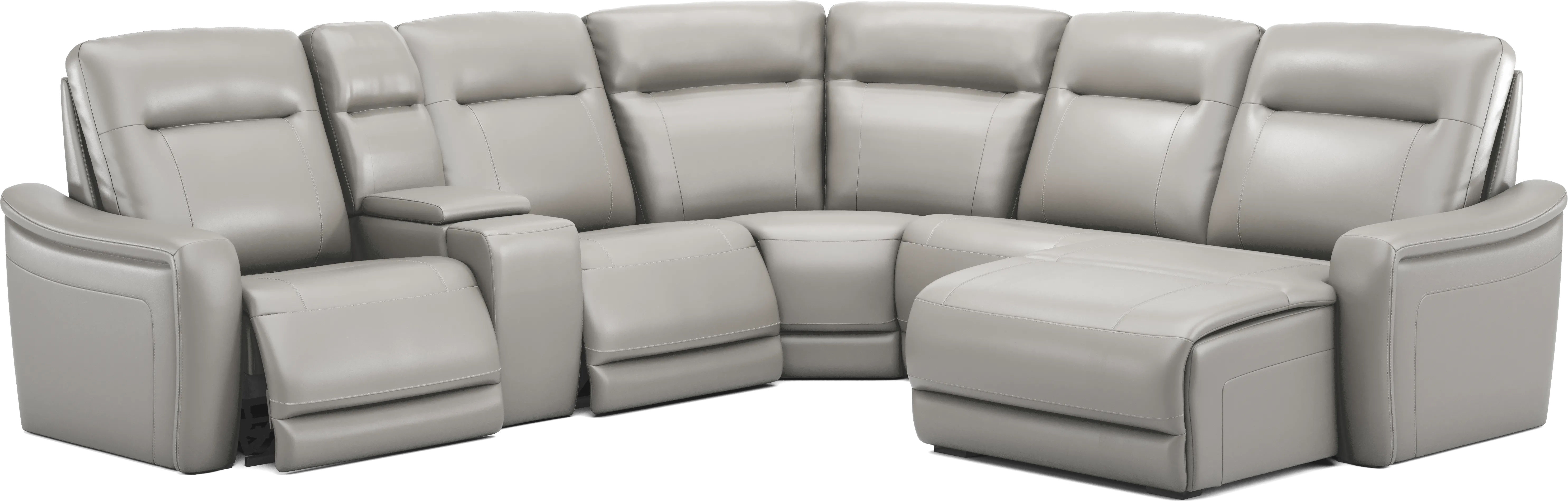 Newport Gray Leather 6 Pc Dual Power Reclining Sectional - Thumbnail - Image 1
