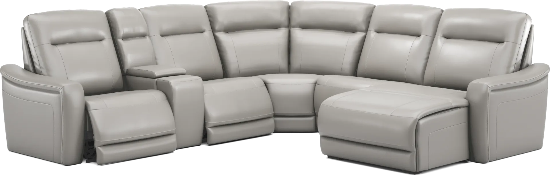 Newport Gray Leather 6 Pc Dual Power Reclining Sectional - Image 1
