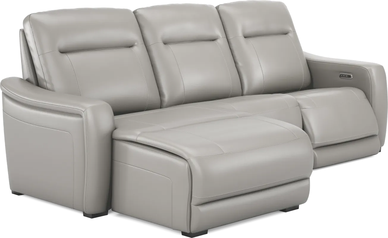 Newport Gray Leather 3 Pc Dual Power Reclining Sectional