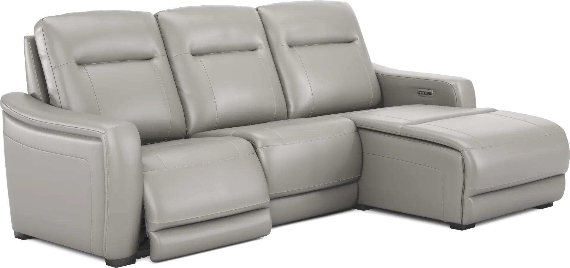 Newport Gray Leather 3 Pc Dual Power Reclining Sectional - Image 1
