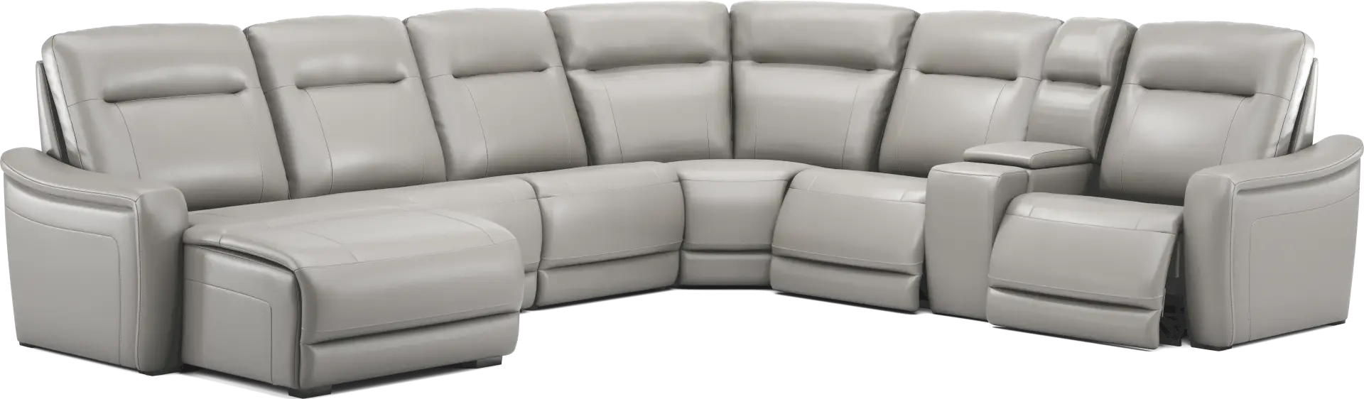Newport Gray Leather 7 Pc Dual Power Reclining Sectional