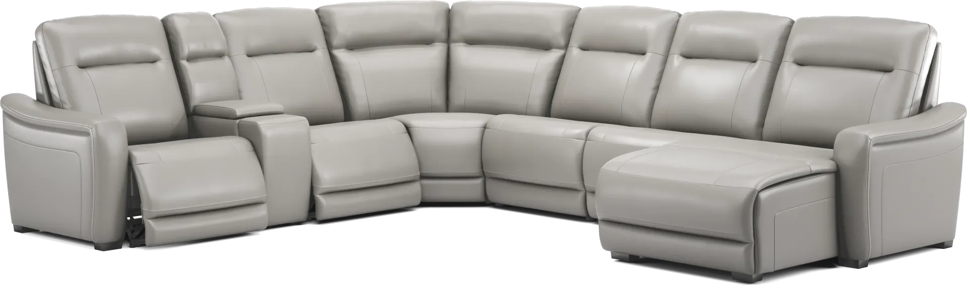 Newport Gray Leather 7 Pc Dual Power Reclining Sectional - Image 1
