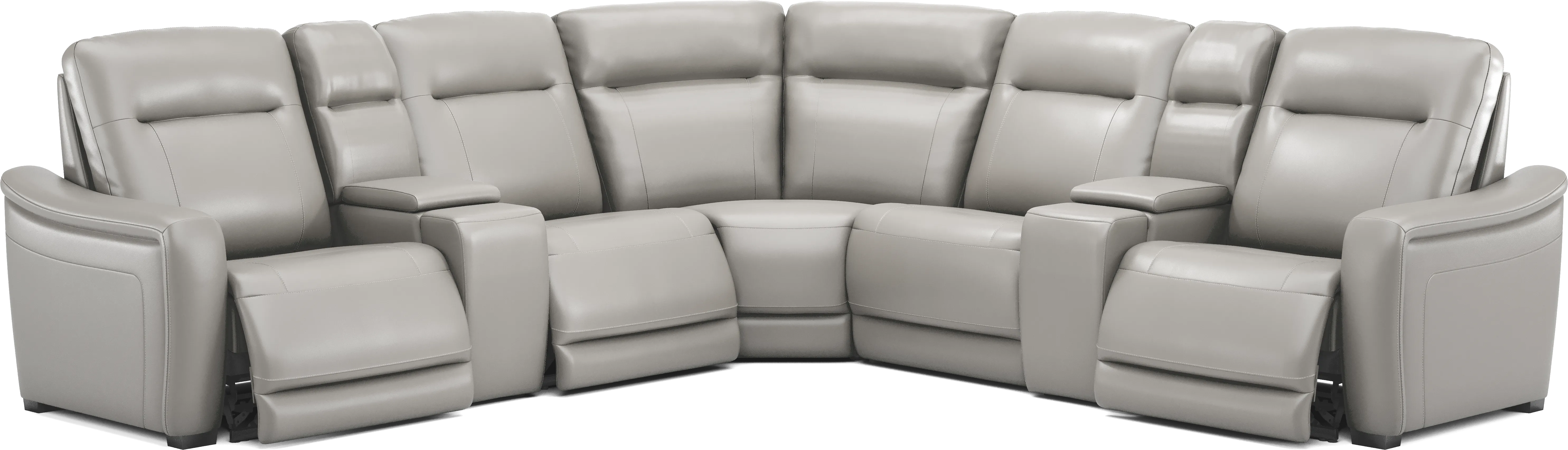 Newport Gray Leather 7 Pc Dual Power Reclining Sectional - Thumbnail - Image 1