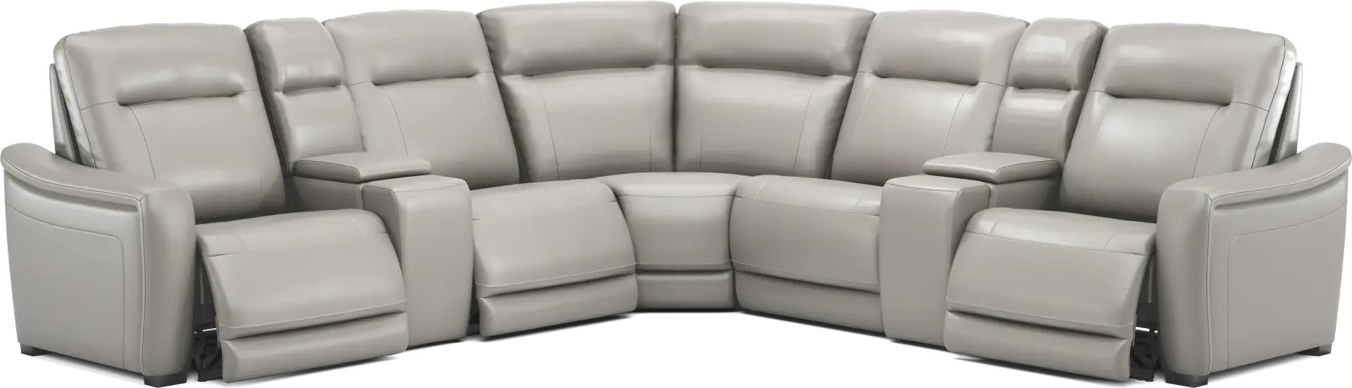 Newport Gray Leather 7 Pc Dual Power Reclining Sectional