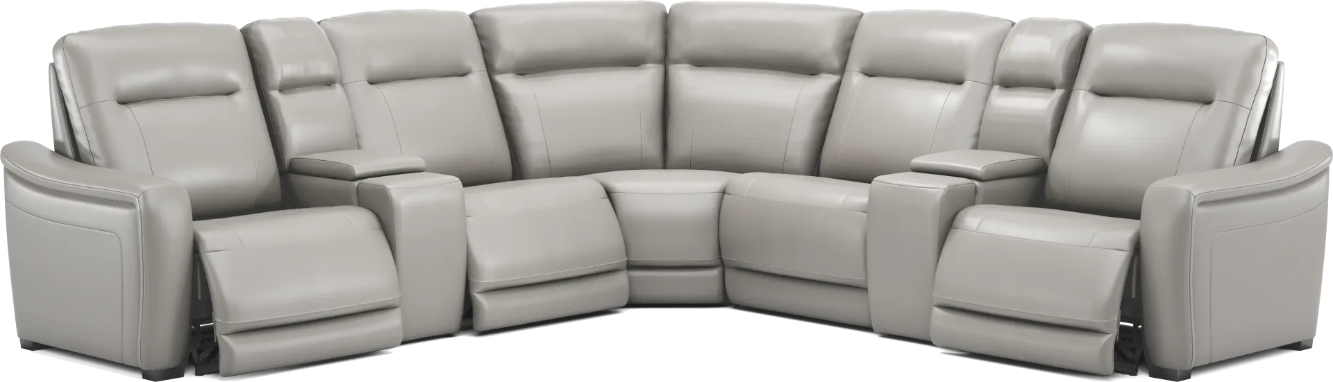 Newport Gray Leather 7 Pc Dual Power Reclining Sectional - Image 1