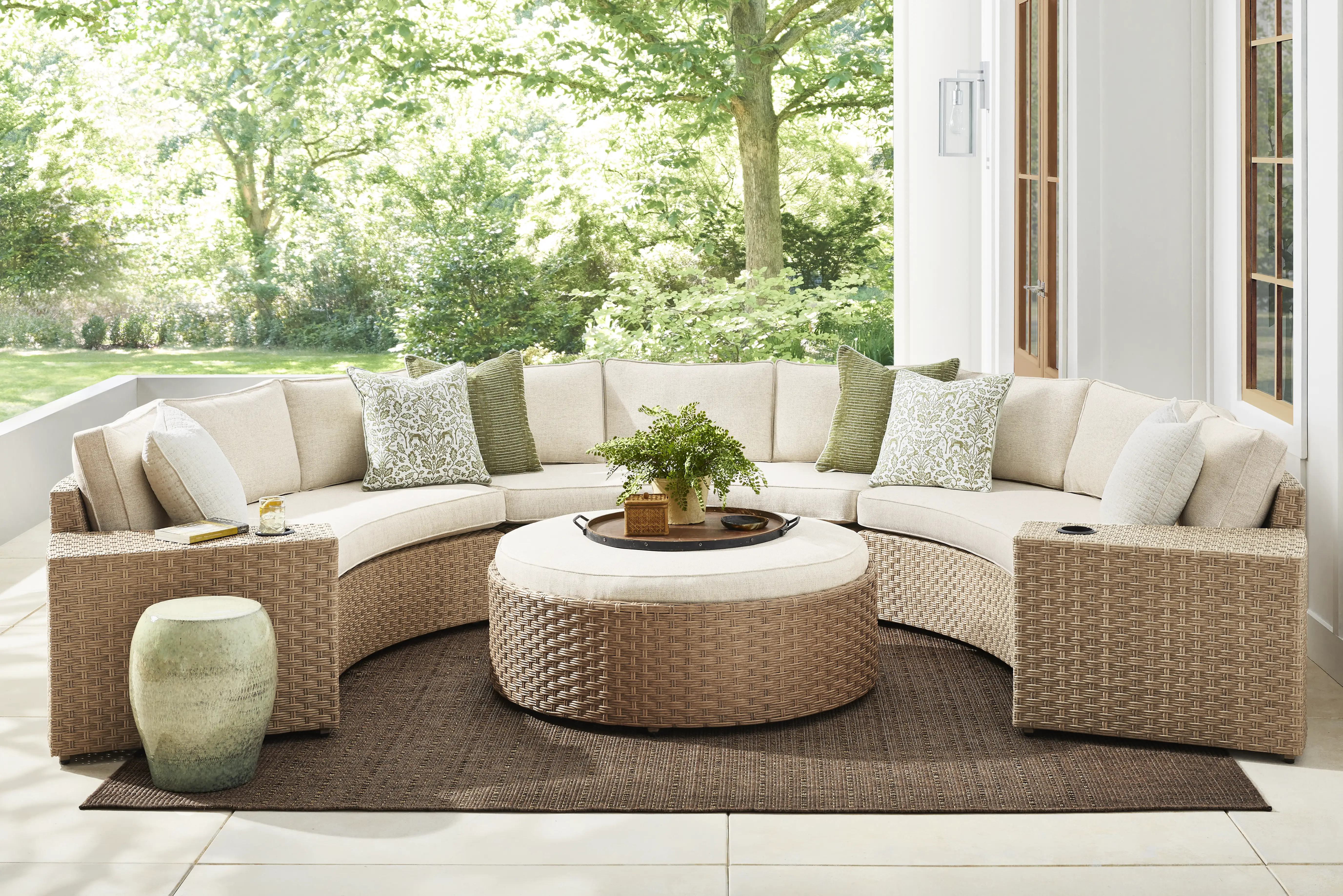 Rialto II Natural 5 Pc Curved Outdoor Sectional with Sand Cushions - Thumbnail - Image 2