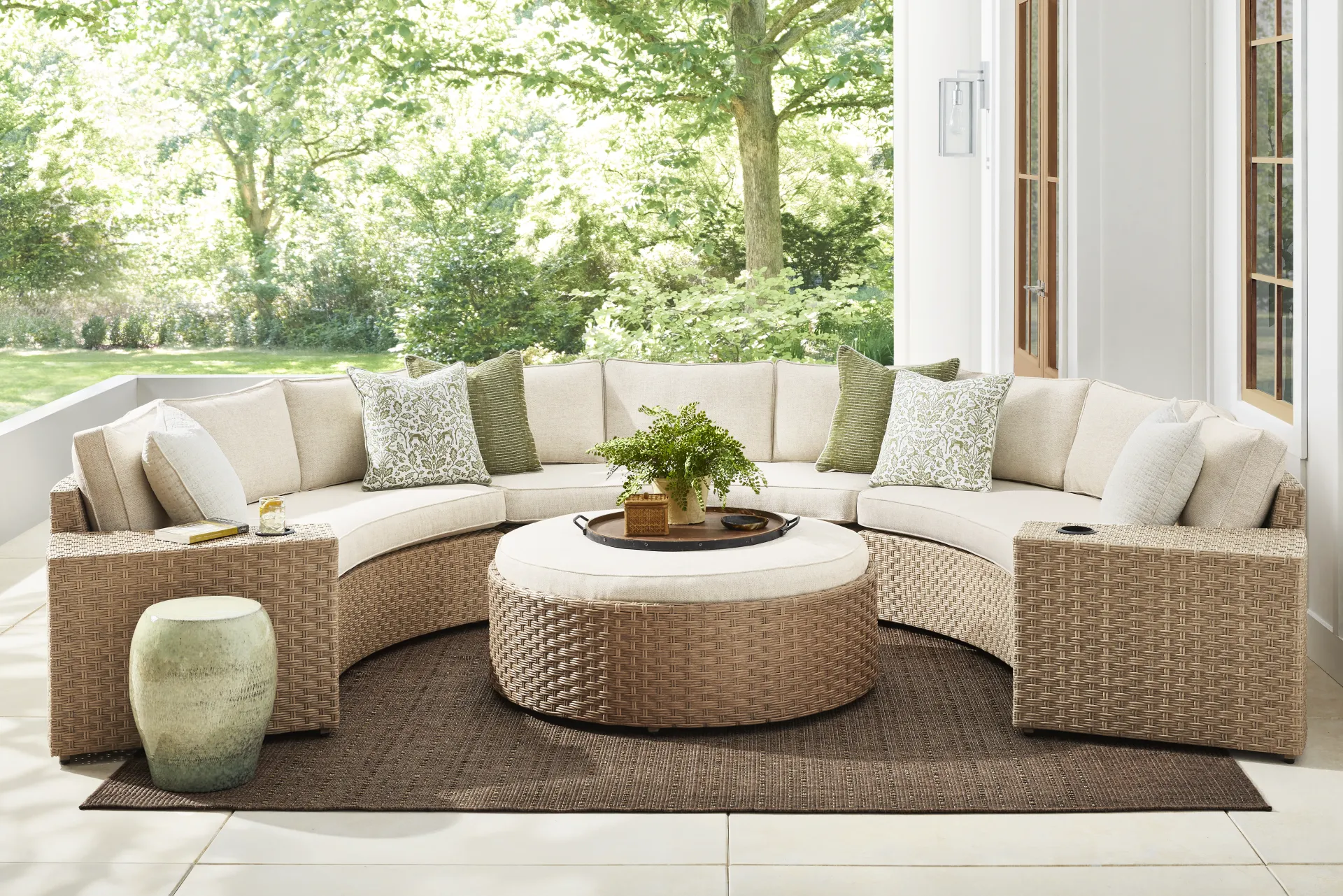Rialto II Natural 5 Pc Curved Outdoor Sectional with Sand Cushions - Image 1