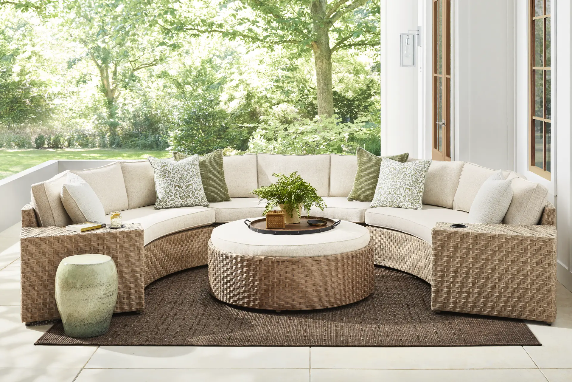 Rialto II Natural 5 Pc Curved Outdoor Sectional with Sand Cushions