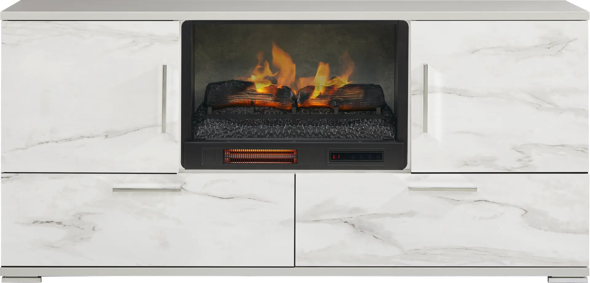 Beatrice Gray 70 in. Console with Electric Log Fireplace