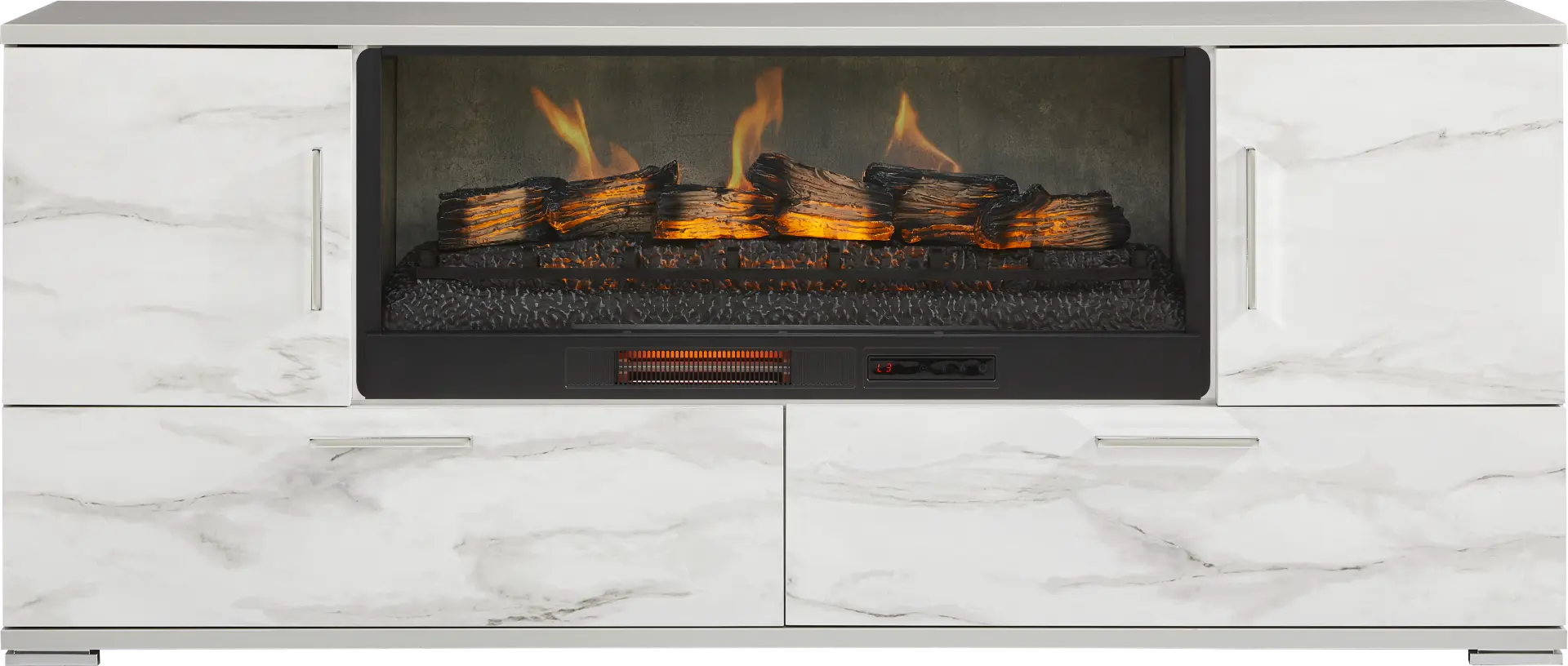 Beatrice Gray 78 in. Console with Electric Log Fireplace