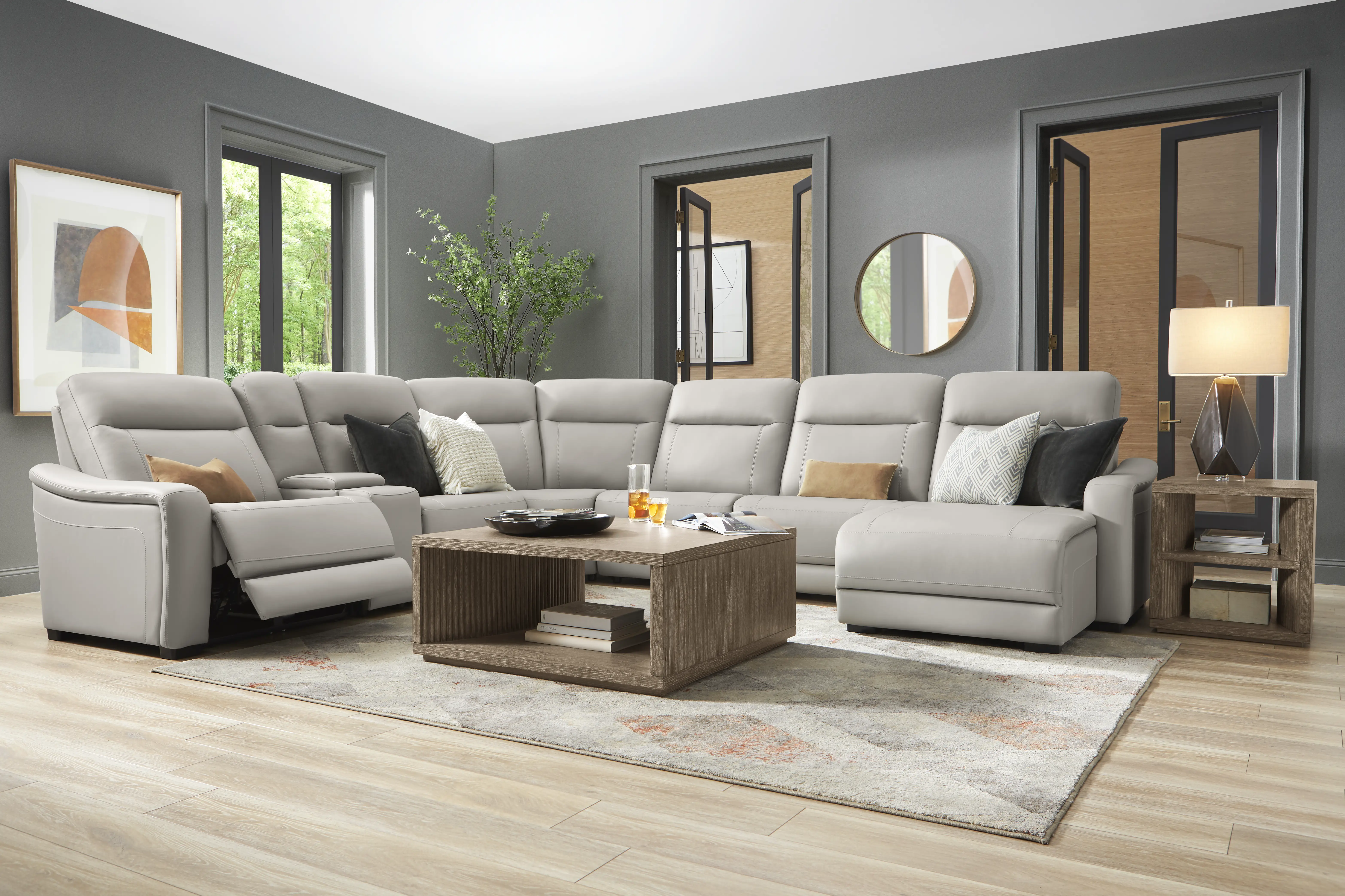 Newport Gray Leather 7 Pc Dual Power Reclining Sectional - Thumbnail - Image 2