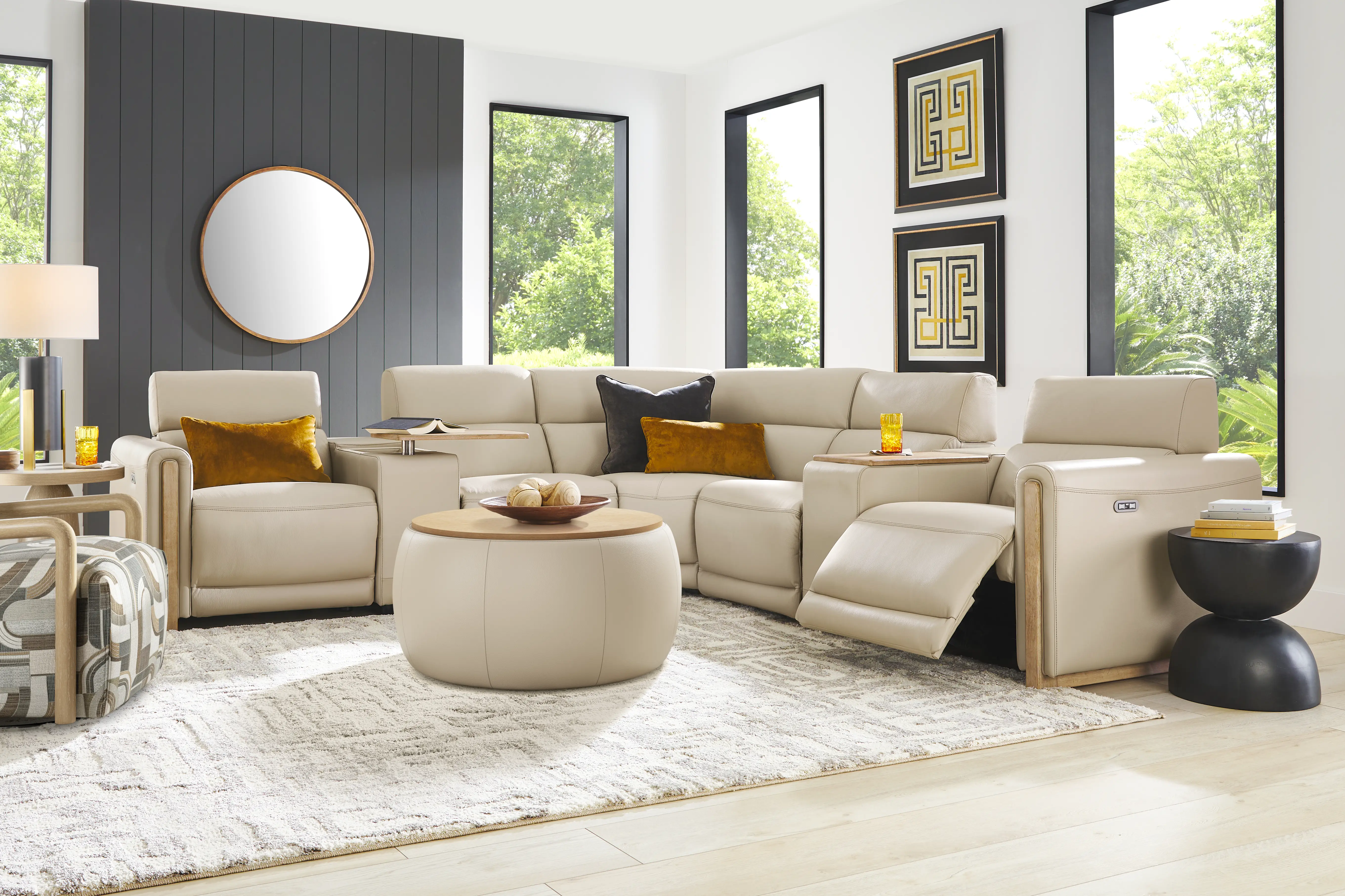 Stefano Almond Leather 7 Pc Dual Power Reclining Sectional - Thumbnail - Image 2