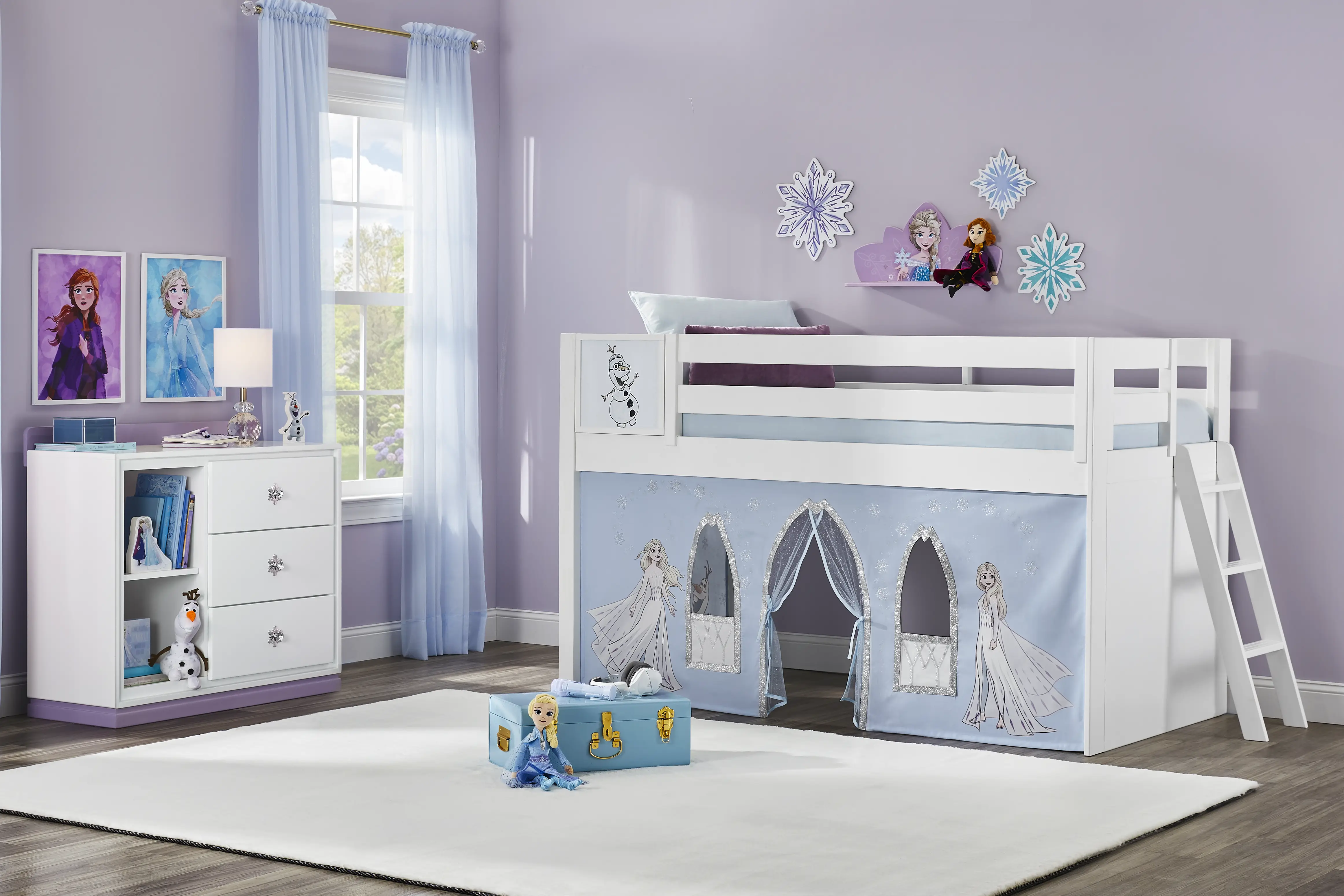 Frozen White Twin Low Loft with Activity Panel - Thumbnail - Image 1